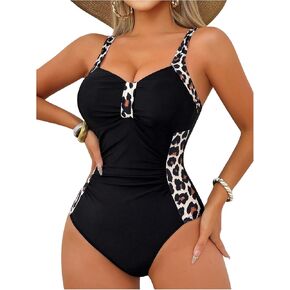 SHENHE Women's One Piece Swimsuit Ruched Tummy Control Leopard Print Color Block Bathing Suit in Kuwait