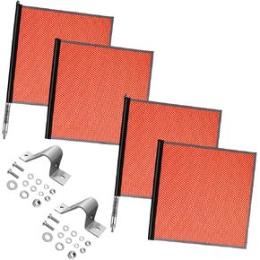 Products 18x18 Inch Safety Flag Kit 2 Pack DOT Compliant Red Orange Warning Flags with Spring Loaded Poles & Stainless Steel Brackets for Truck Trailer Pilot Car Oversized Load in Saudi Arabia