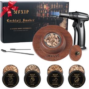 طقم مدخن الكوكتيل مع الشعلة، طقم مدخن الويسكي، طقم مدخن المشروبات ذو الطراز القديم - 4 نكهات خشبية، طقم مصفاة مدخن الويسكي - هدايا بوربون للرجال، الأب (بدون البيوتان) in Kuwait