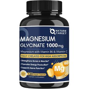 NATURE TARGET Magnesium Glycinate 1000mg - Magnesium Supplements with Vitamins C & B6 for Muscle, Nerves, Heart, Energy & Immune Health, 100% Chelated Magnesium for Max Absorption - Vegan,120 Capsules in Saudi Arabia