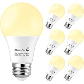 Maelsrlg 100 واط لمبة إضاءة مكافئة A19 LED - 90 CRI، 13W 1500LM، ضوء النهار 5000K، قاعدة E26، غير قابلة للتعتيم، 120 فولت، مصابيح LED بيضاء ساطعة للمنزل، 6 عبوات in Kuwait