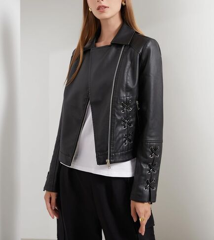 سترة نسائية من الجلد الصناعي، سترات منفوخة لراكبي الدراجات النارية، كاجوال برباط، معاطف قصيرة in Kuwait