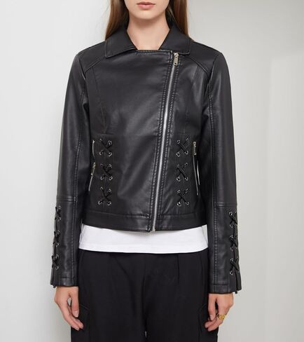 سترة نسائية من الجلد الصناعي، سترات منفوخة لراكبي الدراجات النارية، كاجوال برباط، معاطف قصيرة in Kuwait