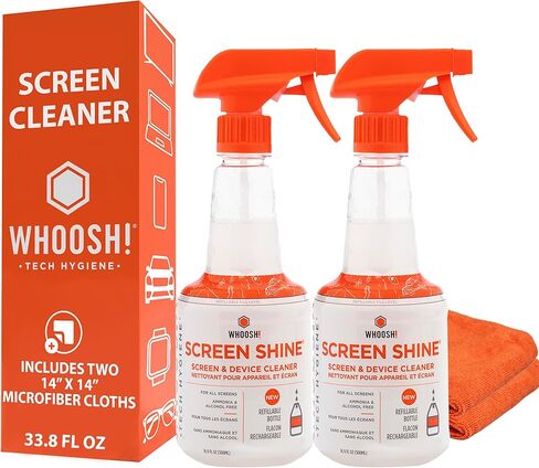 ووش! منظف ​​شاشة التلفزيون [مجموعة من 2] - 16.9 Fl Oz + 1 Microfiber Cleaning - للتلفزيون ، OLED ، السيارة ، الكمبيوتر ، الكمبيوتر المحمول ، جهاز MacBook ، iPad ، iPhone ، شاشة تعمل باللمس - مجموعة نظافة إلكترونية صناعية الحجم in Kuwait
