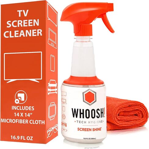 ووش! منظف ​​شاشة التلفزيون [مجموعة من 2] - 16.9 Fl Oz + 1 Microfiber Cleaning - للتلفزيون ، OLED ، السيارة ، الكمبيوتر ، الكمبيوتر المحمول ، جهاز MacBook ، iPad ، iPhone ، شاشة تعمل باللمس - مجموعة نظافة إلكترونية صناعية الحجم in Kuwait