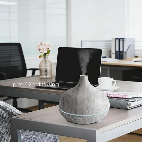 550ml Large Capacity Essential Oil Diffuser with 6 Aromatherapy Oils,Humidifier for Home Decor with Waterless Auto-Off,7 Color LED Light for Yoga Gym Office Decoration (White Wood Grain) in Saudi Arabia
