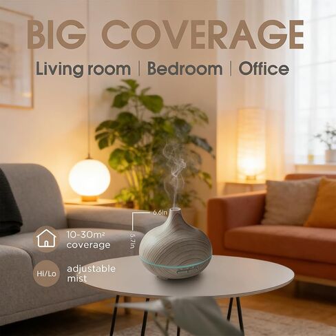 550ml Large Capacity Essential Oil Diffuser with 6 Aromatherapy Oils,Humidifier for Home Decor with Waterless Auto-Off,7 Color LED Light for Yoga Gym Office Decoration (White Wood Grain) in Saudi Arabia