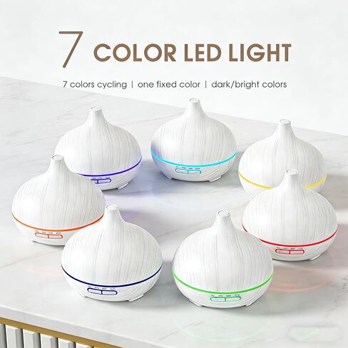 550ml Large Capacity Essential Oil Diffuser with 6 Aromatherapy Oils,Humidifier for Home Decor with Waterless Auto-Off,7 Color LED Light for Yoga Gym Office Decoration (White Wood Grain) in Saudi Arabia