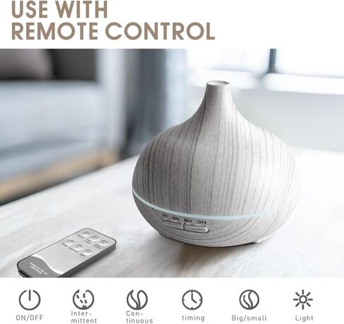 550ml Large Capacity Essential Oil Diffuser with 6 Aromatherapy Oils,Humidifier for Home Decor with Waterless Auto-Off,7 Color LED Light for Yoga Gym Office Decoration (White Wood Grain) in Saudi Arabia