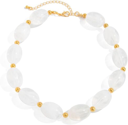 فيفيان & CD قلادة مطرز مكتنزة للنساء، كبير البيضاوي الراتنج بيان مكتنزة الخرزة قلادة قلادة، قابل للتعديل هدية مجوهرات غير حساسية in Kuwait