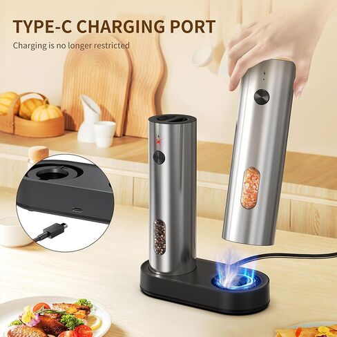 Electric Salt and Pepper Grinder Set (with Rechargeable Base), Featuring LED Lighting, Ideal for Kitchen and Outdoor Use. in Saudi Arabia
