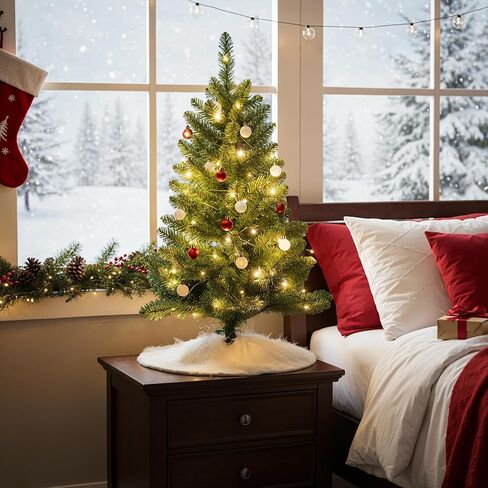 شجرة عيد الميلاد على الطاولة من Jingle Joy White FrostyGlow بطول 3 أقدام مع 50 سلسلة إضاءة LED، شجرة صنوبر صناعية صغيرة تعمل بالبطارية لديكور العطلات، أو المساحات الصغيرة، أو النوم، أو المكتب in Saudi Arabia
