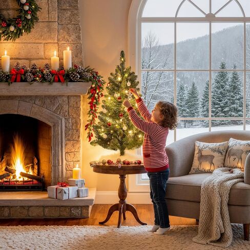 شجرة عيد الميلاد على الطاولة من Jingle Joy White FrostyGlow بطول 3 أقدام مع 50 سلسلة إضاءة LED، شجرة صنوبر صناعية صغيرة تعمل بالبطارية لديكور العطلات، أو المساحات الصغيرة، أو النوم، أو المكتب in Saudi Arabia