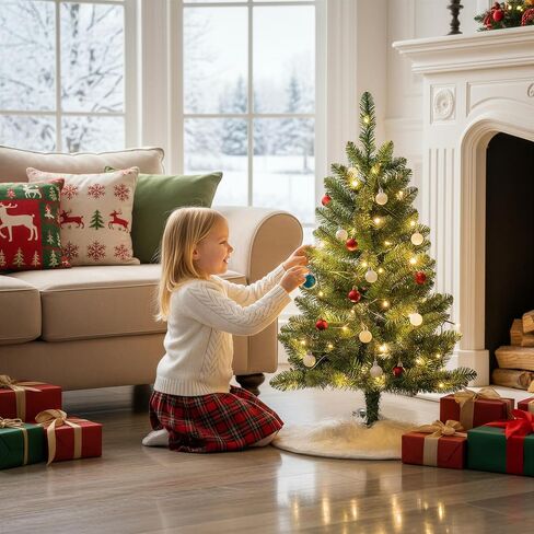 شجرة عيد الميلاد على الطاولة من Jingle Joy White FrostyGlow بطول 3 أقدام مع 50 سلسلة إضاءة LED، شجرة صنوبر صناعية صغيرة تعمل بالبطارية لديكور العطلات، أو المساحات الصغيرة، أو النوم، أو المكتب in Saudi Arabia