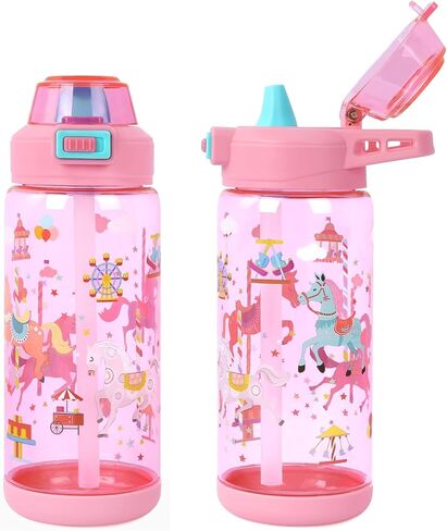 20oz Kids Water Bottle For School or Travel, Leak-Proof & Dishwasher, Durable Plastic Sport Water Bottle With Straw and Handle, Rabbit in Saudi Arabia