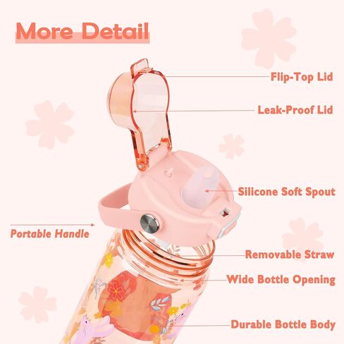 20oz Kids Water Bottle For School or Travel, Leak-Proof & Dishwasher, Durable Plastic Sport Water Bottle With Straw and Handle, Rabbit in Saudi Arabia