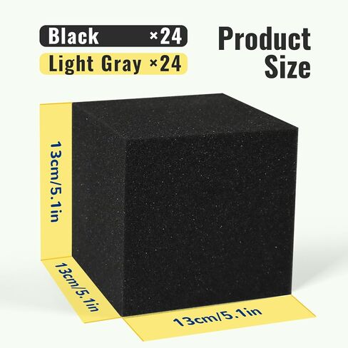 مكعبات الرغوة، 48 قطعة 5 بوصات من إسفنج الجمباز، مكعبات الترامبولين، حشوة واقية متعددة الرياضات للجمباز، الترامبولين، الباركور، حدائق التزلج وBMX - أسود ورمادي in Kuwait