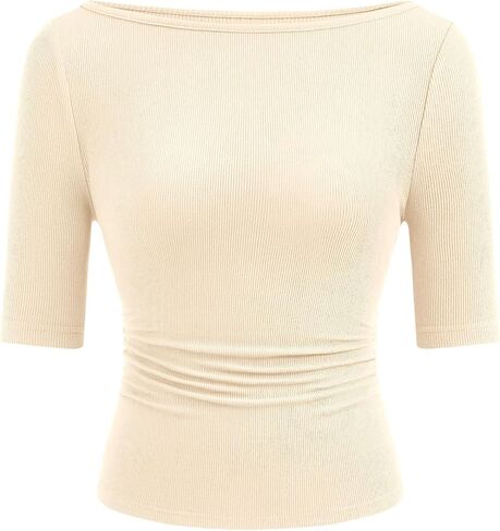PRETTYGARDEN Womens Summer Short Sleeve Tops Boat Neck Ribbed Knit Slim Fit T Shirt Casual Basic Top 2026 Spring Clothes in Saudi Arabia