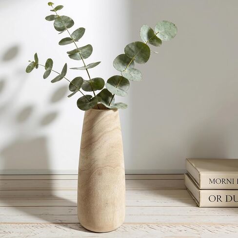 Natural Wood Vase for Dried Flowers - 9 Inch Decorative Wooden Vase, Modern Farmhouse Boho Decor for Living Room Bedroom Table Shelf in Saudi Arabia