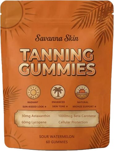 Savanna Skin Tanning Gummies:Antioxidant Beauty Gummies with Beta-Carotene & Lycopene for a Healthy Sun-Kissed Look – 60 Daily Beauty Gummies in Saudi Arabia