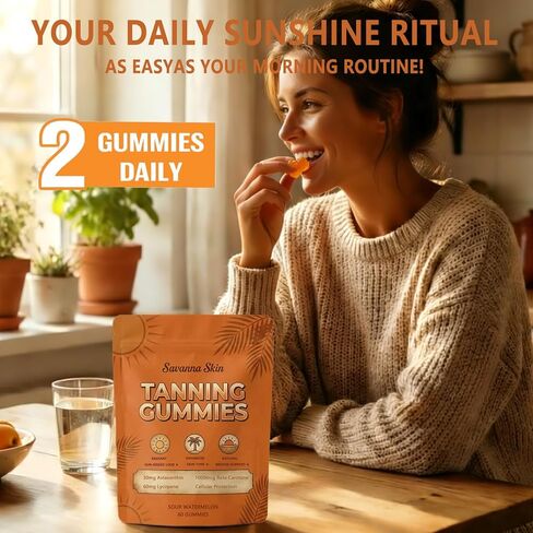 Savanna Skin Tanning Gummies:Antioxidant Beauty Gummies with Beta-Carotene & Lycopene for a Healthy Sun-Kissed Look – 60 Daily Beauty Gummies in Saudi Arabia