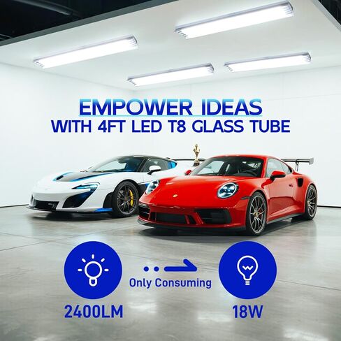 hykolity 20 حزمة 4FT LED T8 أنبوب ضوء هجين من النوع A+B، 18 وات، التوصيل والتشغيل أو تجاوز الصابورة، طرف واحد أو طرف مزدوج، 5000 ك، 2400 لومن، غطاء بلوري، T8 T10 T12 لـ G13، 120-277 فولت، مدرج في قائمة UL in Kuwait