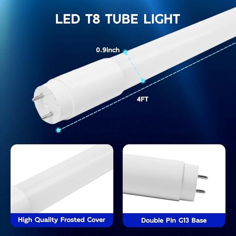 hykolity 20 حزمة 4FT LED T8 أنبوب ضوء هجين من النوع A+B، 18 وات، التوصيل والتشغيل أو تجاوز الصابورة، طرف واحد أو طرف مزدوج، 5000 ك، 2400 لومن، غطاء بلوري، T8 T10 T12 لـ G13، 120-277 فولت، مدرج في قائمة UL in Kuwait