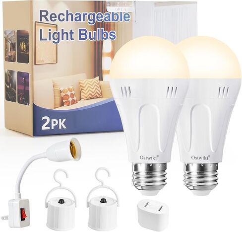 Ostwiki 6 Pack Rechargeable Light Bulbs,Battery Operated Backup Light Bulb for Lamps E26 9W 6500K Daylight,A19 Emergency LED Bulbs for Home Power Outage Hurricane,Blizzard,Camping in Saudi Arabia