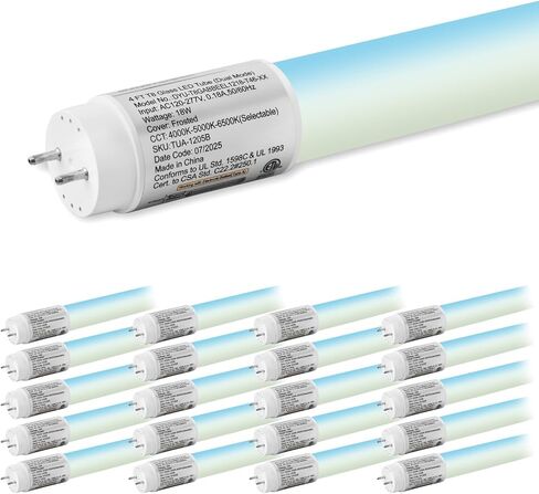 hykolity 20 حزمة 4FT LED T8 أنبوب ضوء هجين من النوع A+B، 18 وات، التوصيل والتشغيل أو تجاوز الصابورة، طرف واحد أو طرف مزدوج، 5000 ك، 2400 لومن، غطاء بلوري، T8 T10 T12 لـ G13، 120-277 فولت، مدرج في قائمة UL in Kuwait