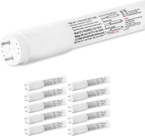 hykolity 20 حزمة 4FT LED T8 أنبوب ضوء هجين من النوع A+B، 18 وات، التوصيل والتشغيل أو تجاوز الصابورة، طرف واحد أو طرف مزدوج، 5000 ك، 2400 لومن، غطاء بلوري، T8 T10 T12 لـ G13، 120-277 فولت، مدرج في قائمة UL in Kuwait