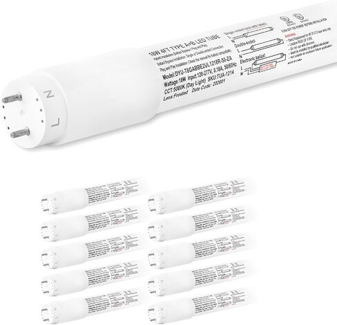 hykolity 20 حزمة 4FT LED T8 أنبوب ضوء هجين من النوع A+B، 18 وات، التوصيل والتشغيل أو تجاوز الصابورة، طرف واحد أو طرف مزدوج، 5000 ك، 2400 لومن، غطاء بلوري، T8 T10 T12 لـ G13، 120-277 فولت، مدرج في قائمة UL in Kuwait