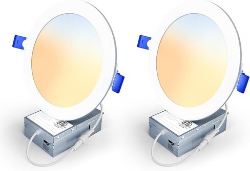 12 حزمة 6 بوصة 5CCT LED إضاءة غائرة، إضاءة غائرة سلمية، قابلة للتعتيم، مصنفة للرطوبة، 2700K-5000K قابلة للتحديد، إضاءة سقف رقاقة مع صندوق توصيل، 1200LM، 12W 120V، ETL&FCC in Kuwait