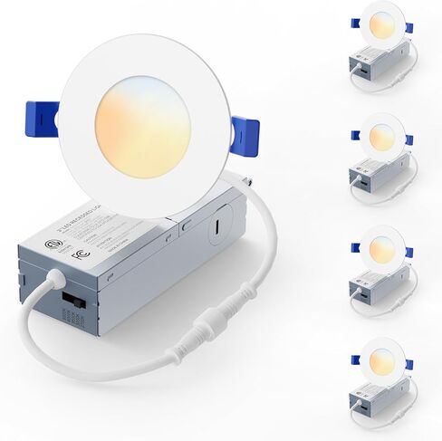 12 Pack 6 Inch 5CCT LED Recessed Light, Silm Canless Recessed Lighting, Dimmable, Damp Rated, 2700K-5000K Selectable, Wafer Ceiling Downlight with Junction Box, 1200LM, 12W 120V, ETL&FCC in Saudi Arabia