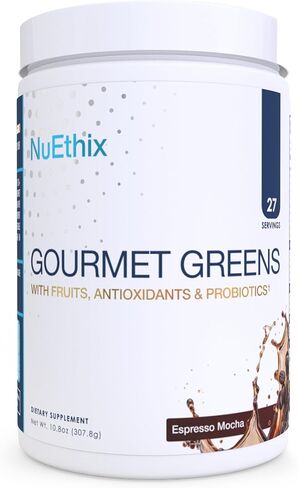 NuEthix Formulations Gourmet Greens Drink Powder مكمل غذائي مع الفواكه والخضروات سوبرفوودس والبروبيوتيك، التوت، 30 وجبة in Kuwait