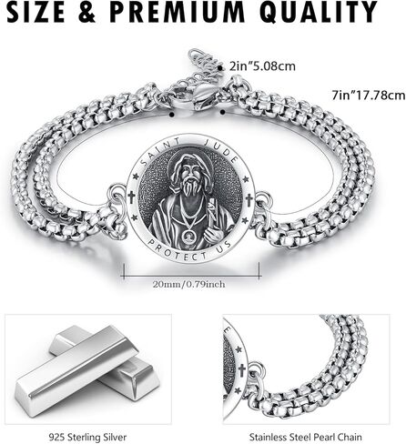 St Michael Bracelet for Men 925 Sterling Silver Archangel Saint Michael Bracelet Religious Protector Jewelry Birthday Gift for Men Women Stainless Steel chain7+2 Inch in Saudi Arabia