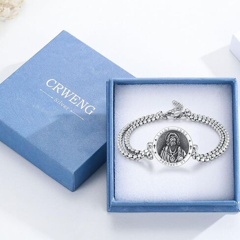 St Michael Bracelet for Men 925 Sterling Silver Archangel Saint Michael Bracelet Religious Protector Jewelry Birthday Gift for Men Women Stainless Steel chain7+2 Inch in Saudi Arabia