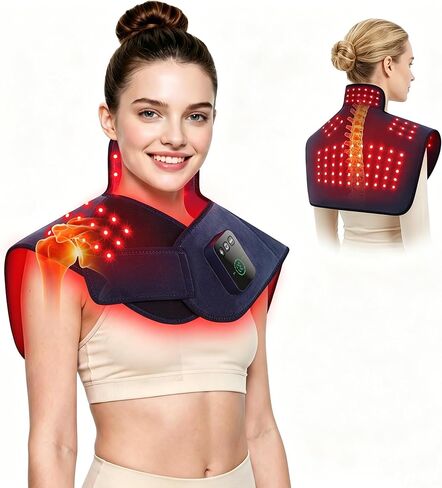 Red Light Therapy for Neck Shoulder, 660nm & 850nm Infrared Light Therapy Wrap, Cordless 5000mAh Rechargeable Light Therapy Pad with Timer & Pulse Modes for Home Use in Kuwait