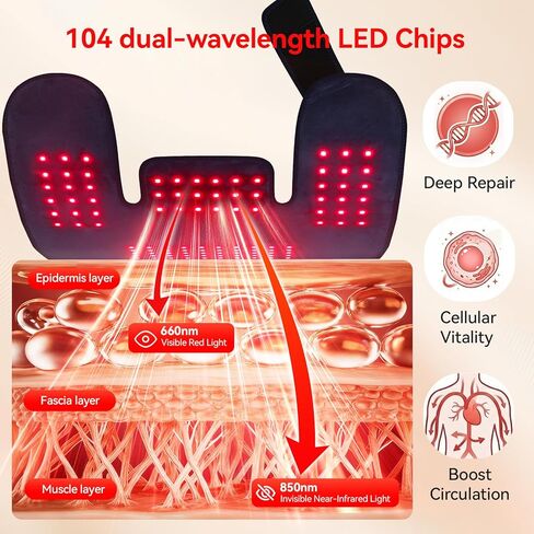Red Light Therapy for Neck Shoulder, 660nm & 850nm Infrared Light Therapy Wrap, Cordless 5000mAh Rechargeable Light Therapy Pad with Timer & Pulse Modes for Home Use in Kuwait