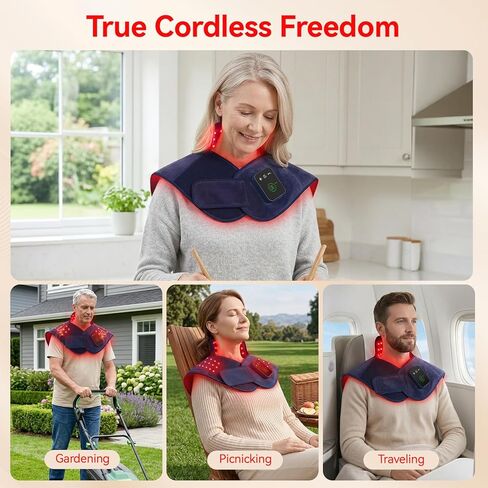 Red Light Therapy for Neck Shoulder, 660nm & 850nm Infrared Light Therapy Wrap, Cordless 5000mAh Rechargeable Light Therapy Pad with Timer & Pulse Modes for Home Use in Kuwait