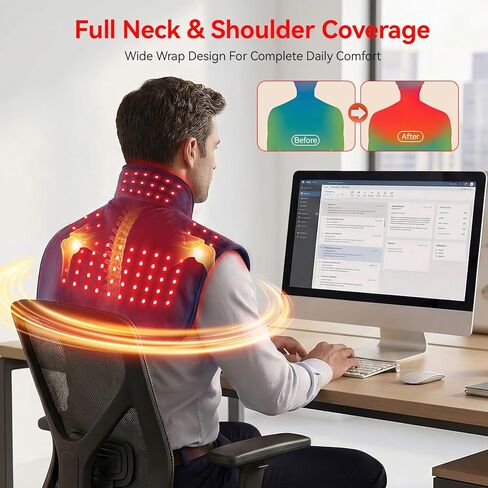 Red Light Therapy for Neck Shoulder, 660nm & 850nm Infrared Light Therapy Wrap, Cordless 5000mAh Rechargeable Light Therapy Pad with Timer & Pulse Modes for Home Use in Kuwait