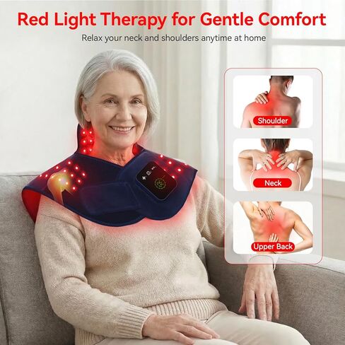 Red Light Therapy for Neck Shoulder, 660nm & 850nm Infrared Light Therapy Wrap, Cordless 5000mAh Rechargeable Light Therapy Pad with Timer & Pulse Modes for Home Use in Kuwait