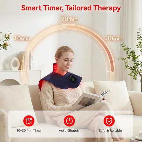 Red Light Therapy for Neck Shoulder, 660nm & 850nm Infrared Light Therapy Wrap, Cordless 5000mAh Rechargeable Light Therapy Pad with Timer & Pulse Modes for Home Use in Kuwait