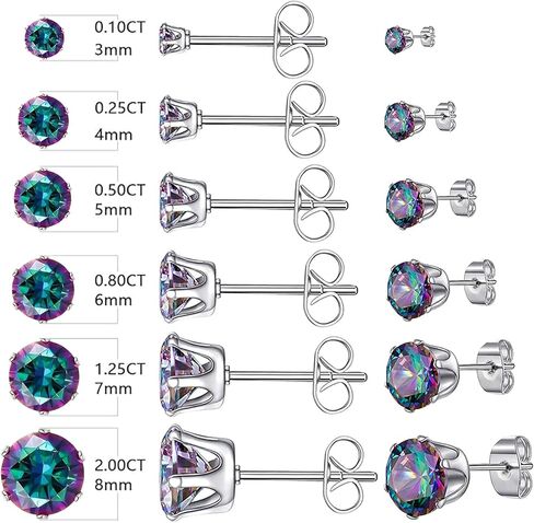 Stainless Steel Stud Earrings Round Fancy Colored Cubic Zirconia Ear Studs for Women and Men Sensitive Ears Nickel Free CZ Stud Earrings Set Hypoallergenic Cubic Zirconia Earrings, 6 Pairs in Saudi Arabia