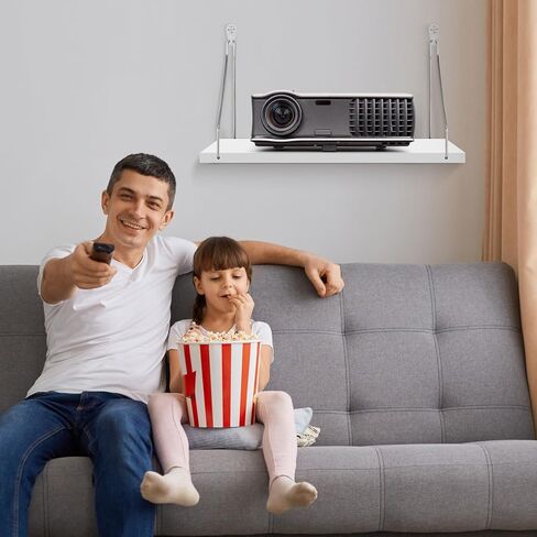 رف جهاز عرض DERTE للجدار مقاس 12 × 6 بوصة رف تثبيت على الحائط من الخشب العائم ملحقات منظم لجهاز عرض جهاز التوجيه مودم صندوق كابل في مكتب الحمام المطبخ (الجوز) in Kuwait