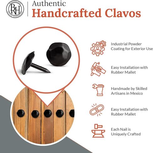 50 Pack 0.75" Round Head Iron Clavos Decorative Nails – Black – Handmade Rustic Round Fasteners for Farmhouse Shutters, Faux Wood Beams, Barn Doors, Shutters, Gates – Ornamental Wood Accent in Saudi Arabia