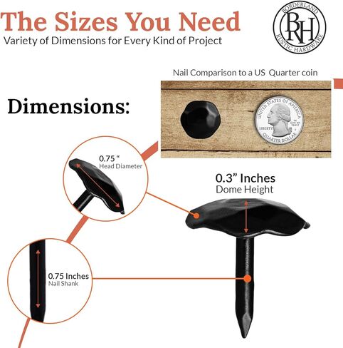 50 Pack 0.75" Round Head Iron Clavos Decorative Nails – Black – Handmade Rustic Round Fasteners for Farmhouse Shutters, Faux Wood Beams, Barn Doors, Shutters, Gates – Ornamental Wood Accent in Saudi Arabia