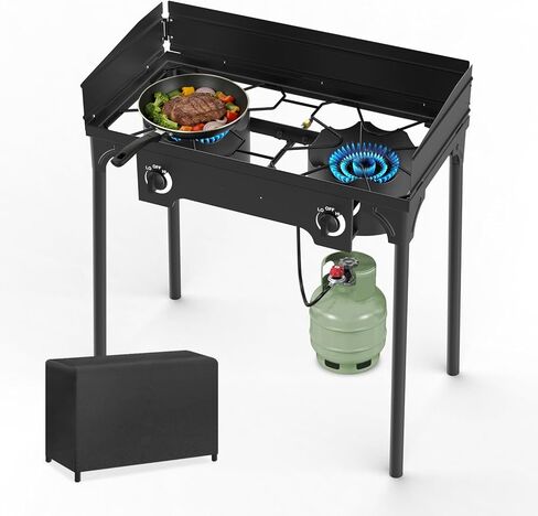 2250،00 BTU 3 موقد بروبان في الهواء الطلق مع الطاولات الجانبية للزجاج الأمامي والطي ، وموقد التخييم الثقيل لشواء الفناء الخلفي ، والذوبان والطبخ RV in Kuwait