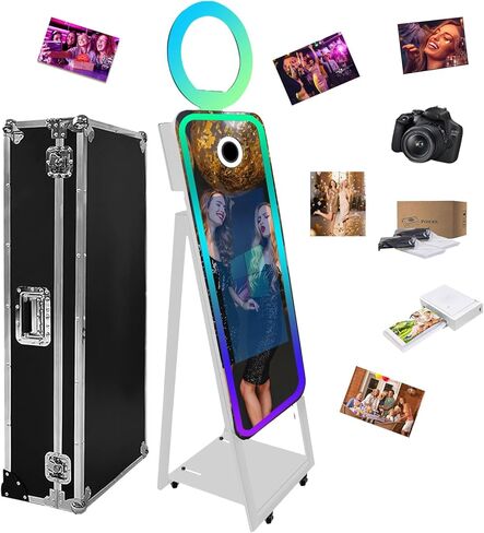Magic Mirror Photo Photo Booth ، 21.5in شاشة تعمل باللمس ، كشك صورة مرآة مع طابعة صورة شخصية ، مرآة ، مع ضوء الحلقة ، فوتوبوث مرآة الكاميرا 40 بوصة (أبيض ، 40 بوصة+كاميرا+طابعة مصغرة) in Saudi Arabia