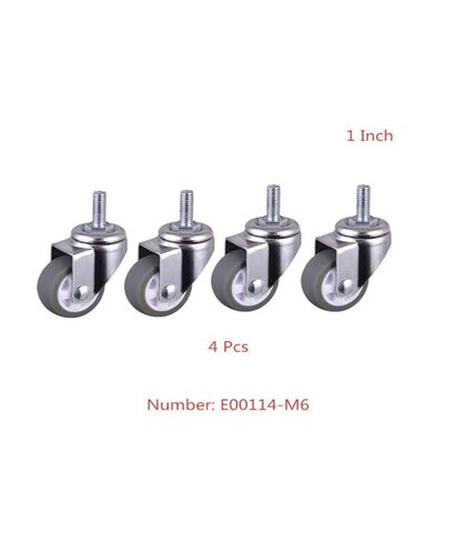 4PCS casters 1 inch Gray TPE Screw casters, M6 Silent Wheels, 25 mm Diameter Household Universal Wheels in Saudi Arabia