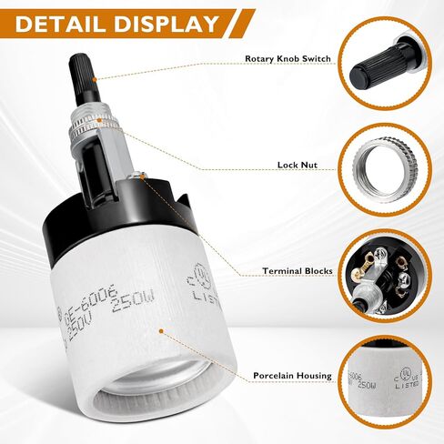 E26 Porcelain Lamp Socket with Rotary Knob Switch - High Temperature Resistance, UL Listed, 250V 250W for Safe Lighting Replacements (1 Pack) in Saudi Arabia
